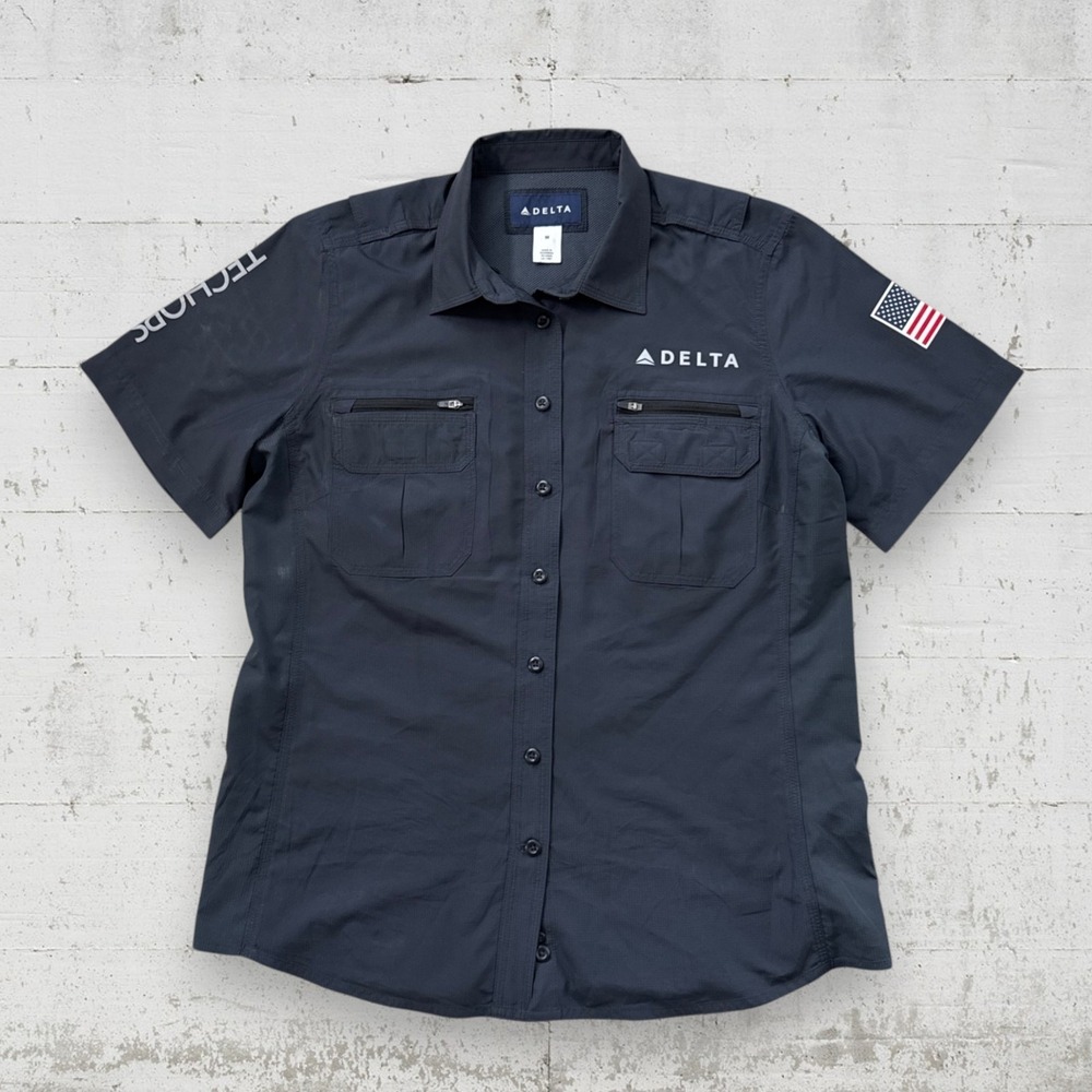 Delta Airlines TechOps Button Up Shirt Womens M Aircraft Maintenance